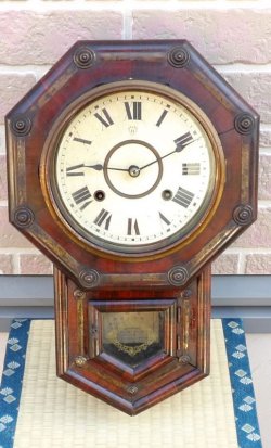 画像1: ハートH精工所・八角ショートドロップ八日巻き掛時計・明治時代