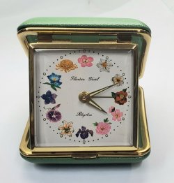 画像1: リズム時計【旅行用折りたたみ式】・フラワーデラックス・昭和４０年代ベル付き手巻き・ほとんどデッドストックのように美品