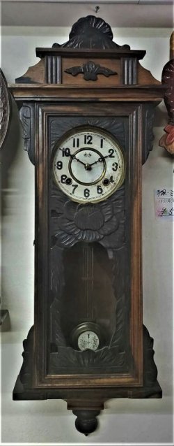 画像2: 高野時計・【黒柿ケース】のスリゲル型長尺【時報音が聞けます】・明治時代から大正にかけて・八日巻掛時計