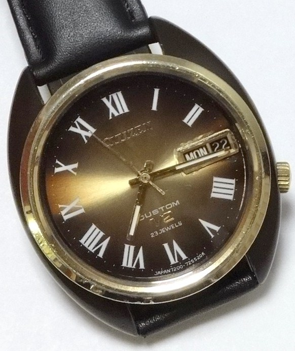 シチズン・カスタムV2・ブラッキー・昭和40年代紳士自動巻き - アンティーク時計専門店 時計屋なかの