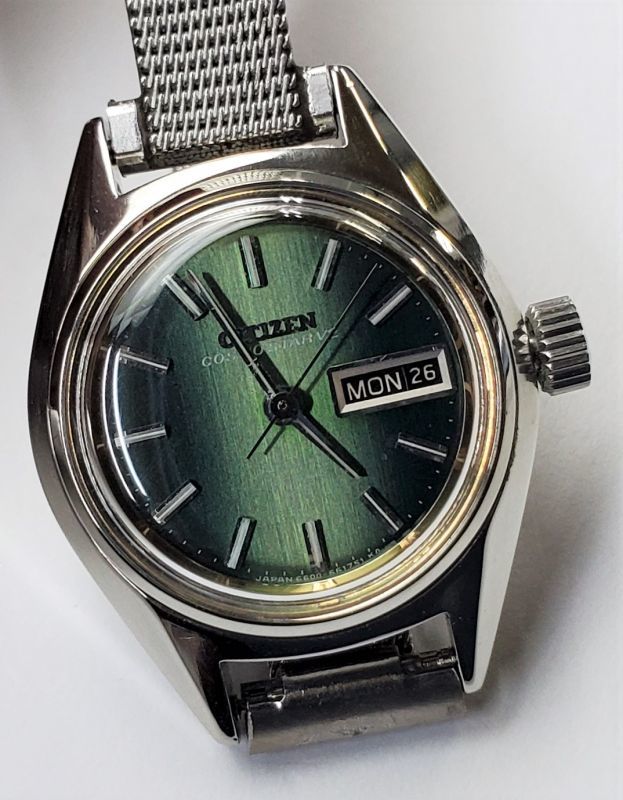 シチズンコスモスターV2・昭和40年代婦人用自動巻き・グリーン文字板 - アンティーク時計専門店 時計屋なかの