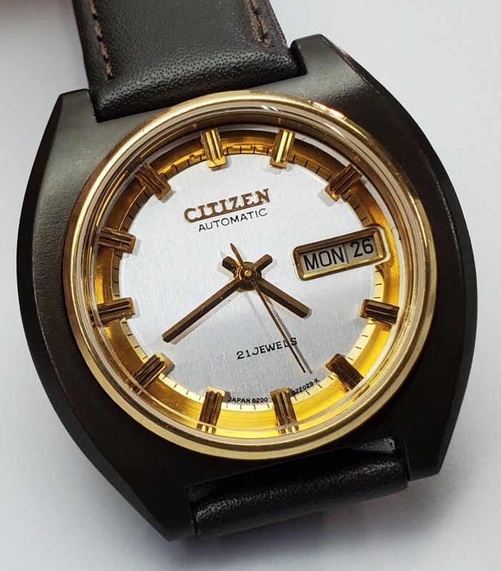 シチズン・ブラッキー【濃い茶色】ケース・紳士自動巻き・1970年代 - アンティーク時計専門店 時計屋なかの