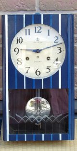 画像: 愛知時計・松阪木綿柄・昭和40年代一ヶ月巻き掛時計・リペイントケース、世界に一つ。