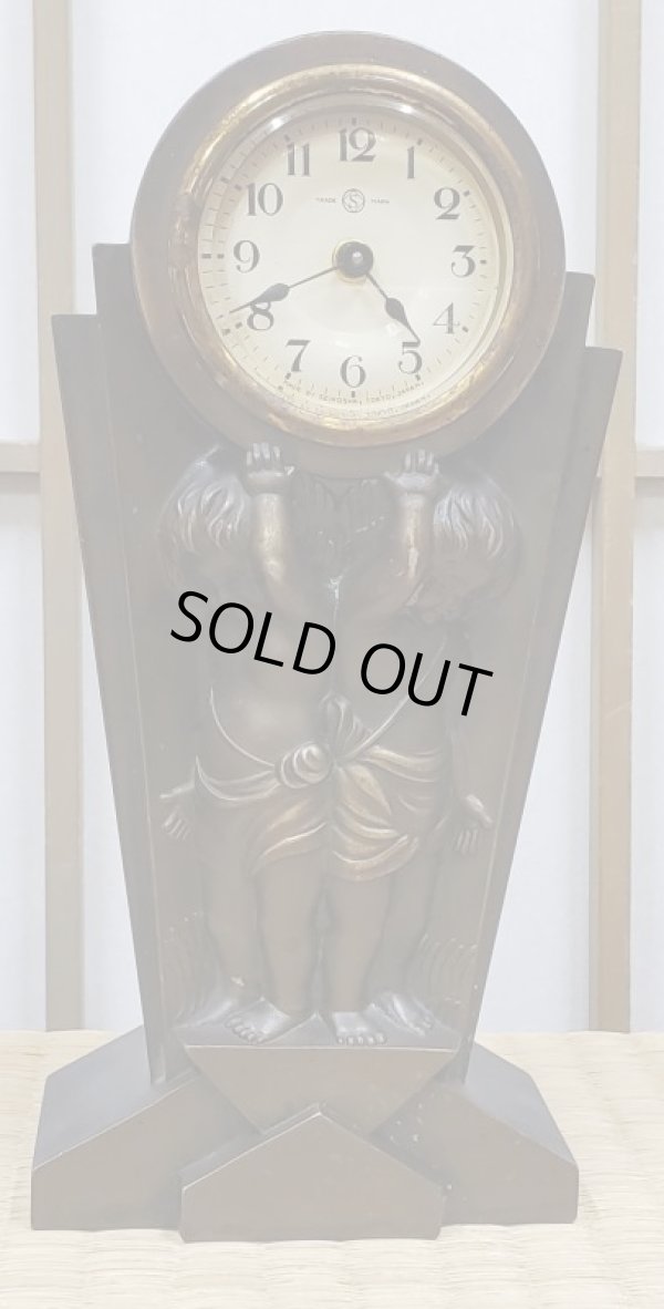 画像1: 精工舎・【天使が二人】１９４０年代の手巻き　貴重な置き時計・銅製