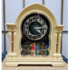 画像: シチズン・オルゴール付き【シューベルト　セレナーデ】置き時計・人形が回転します・昭和４０年代・一日巻[