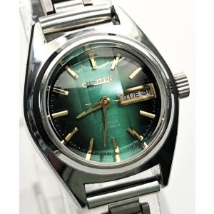 画像: シチズン・コスモスターV2・貴重な３面カットガラス・婦人用自動巻き・グリーン文字板・【１９７３年・昭和４８年・月生まれ】