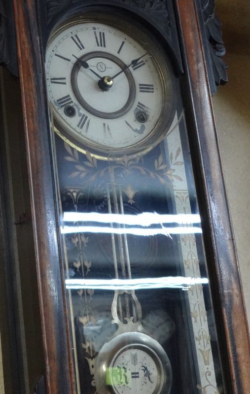 画像: 精工舎スリゲル型長尺掛時計・明治から大正にかけての八日まき・黒柿枠