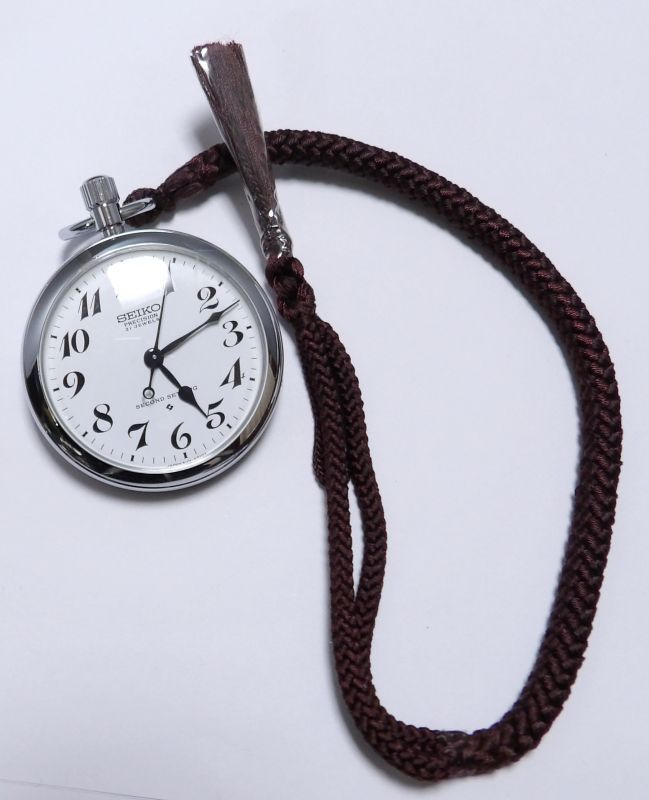 画像: セイコー懐中時計【鉄道時計】プレシオン・昭和４０年代・手巻き・茶の皮紐付