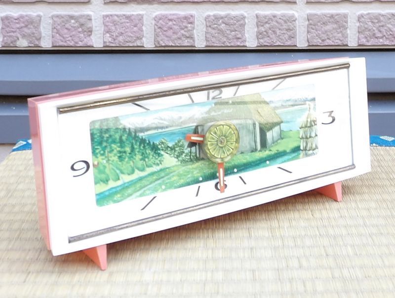 画像: リズム時計・昭和４０年代オルゴール付き置き時計【白鳥の湖】水車が回ります。