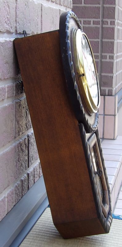 画像: 姫・明治時計ラウンドドロップ・木彫り八日まき掛け時計・大正から昭和にかけて