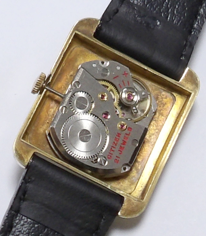 画像: シチズン・エクセルデート・昭和３０年代紳士用・角型手巻き・オリジナル尾錠付