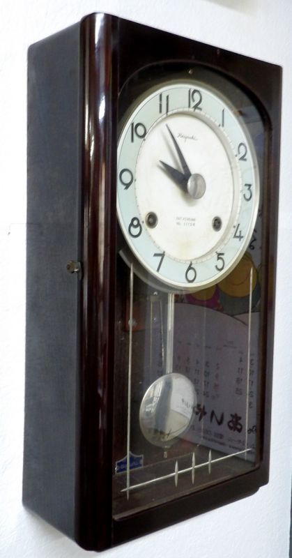 画像: Hayashi時計・モダンな感じの八日まき掛時計・昭和中期