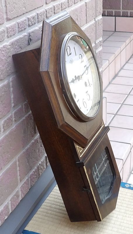 画像: 高野時計製造所・明治期の八角八日まき・変わりケースで木目が綺麗