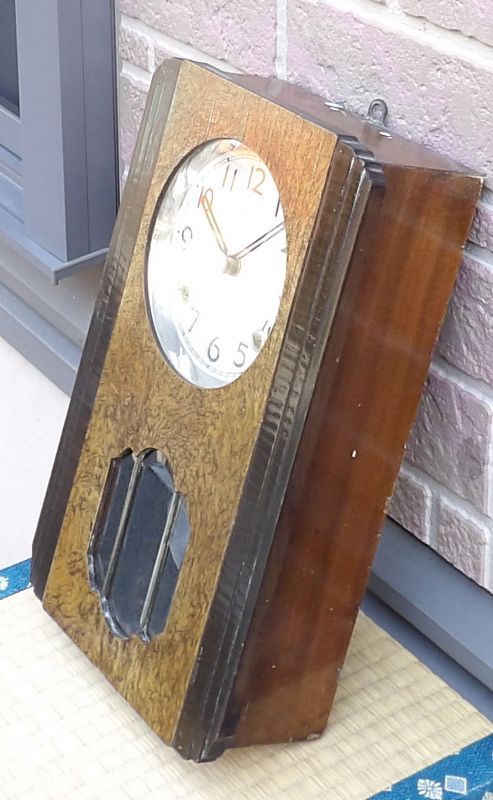 画像: 明治時計・小ぶりな八日まき掛時計・昭和中期