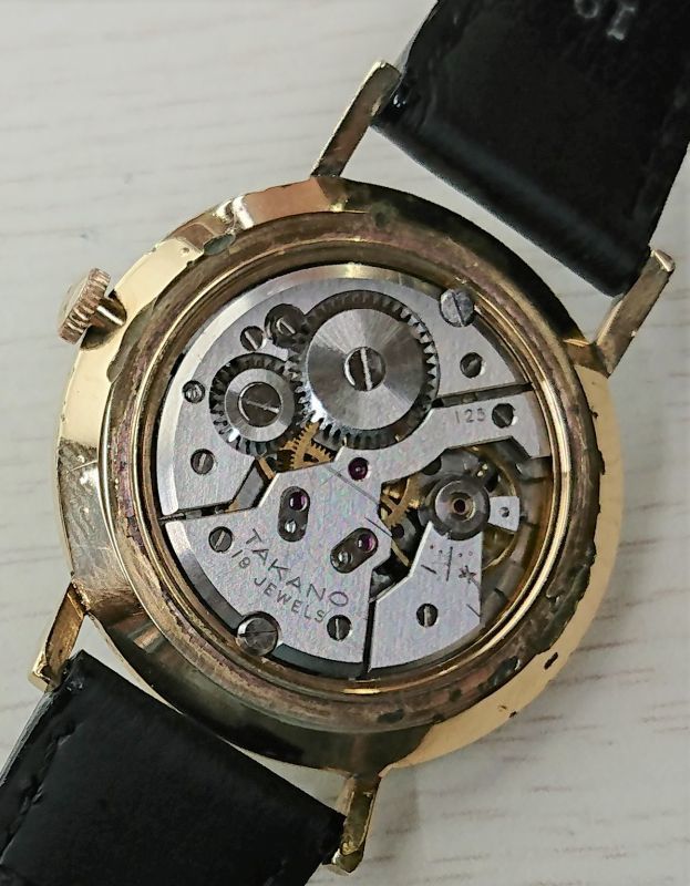 画像: 	 タカノ・スーパー・幻の時計と言われる昭和３０年代紳士手巻・珍しい柄の変わり文字板
