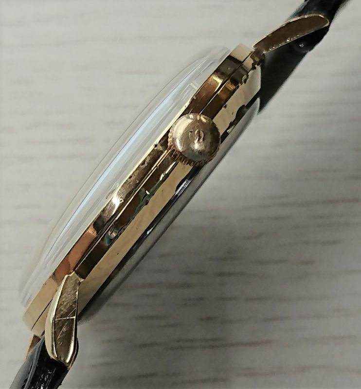 画像: 	 タカノ・スーパー・幻の時計と言われる昭和３０年代紳士手巻・珍しい柄の変わり文字板