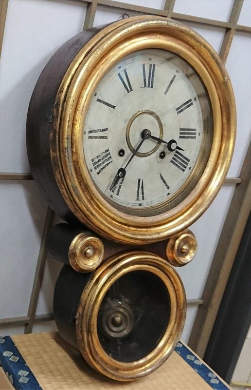 画像: イングラハム・金箔本ダルマ【時報音が聞けます】・八日まき掛時計・明治時代の逸品