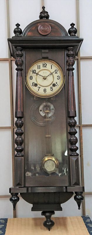 高野時計・スリゲル型長尺・擬宝珠もついています。明治時代・八日巻掛