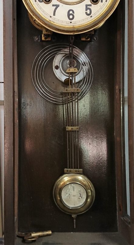 画像: 高野時計・スリゲル型長尺・擬宝珠もついています。明治時代・八日巻掛