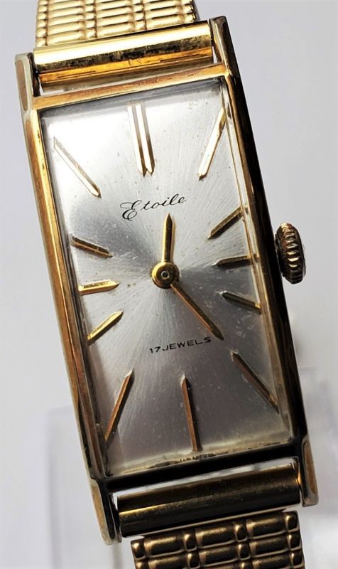 【極上!14K金無垢新品仕上げ！1920'sグリュエン】長方形手巻きメンズ腕時計