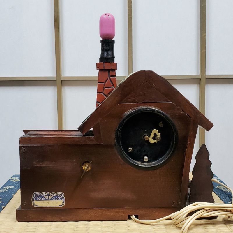 画像: 東京時計・山小屋風・昭和３０年代オルゴール付置き時計【三色すみれ】カレンダー、豆電球付き
