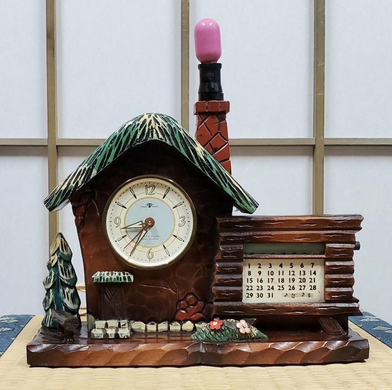 □アンティーク＆レトロ 天然木置き時計（ゼンマイ＆オルゴール）東京 