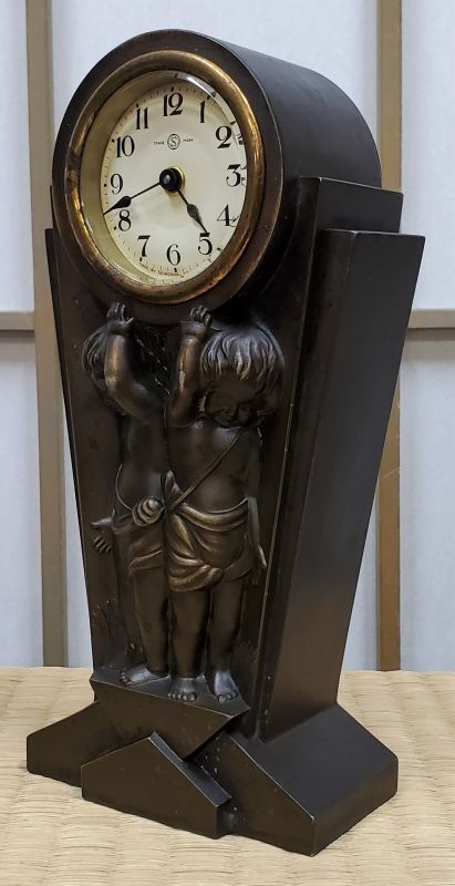 画像: 精工舎・【天使が二人】１９４０年代の手巻き　貴重な置き時計・銅製