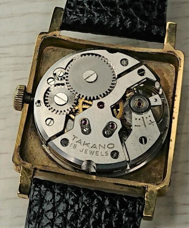 画像: タカノ・スーパー・幻の時計と言われる紳士角型手巻・変わり文字板・【１９５９年・昭和３４年〜】